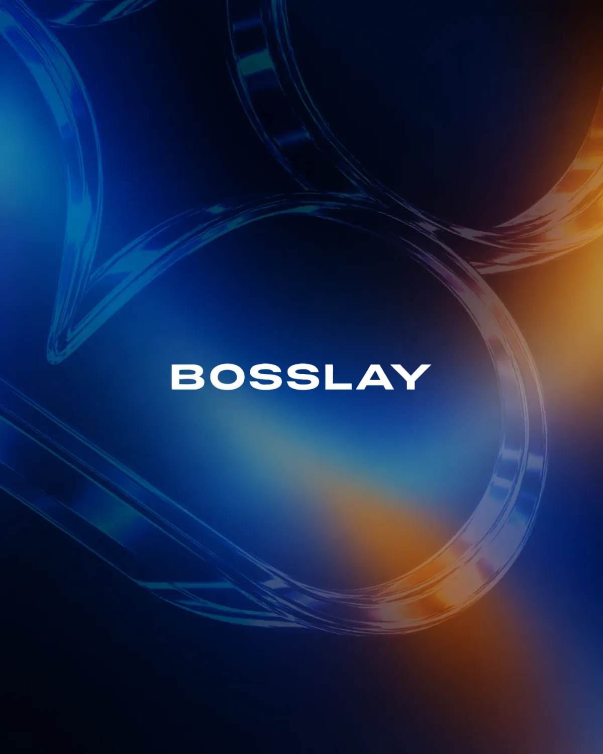 BOSSLAY logo on a blue and orange abstract background